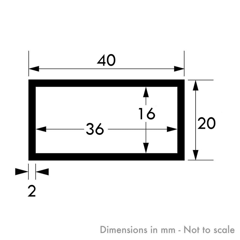 40mm x 20mm x 2mm Aluminium Rectangular Tube