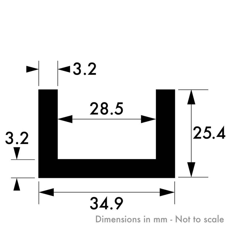 34.9mm x 25.4mm x 3.2mm (1 3/8" x 1" x 1/8") Aluminium Channel