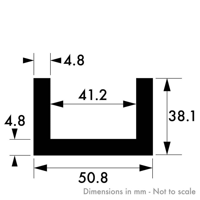 50.8mm x 38.1mm x 4.8mm (2" x 1 1/2" x 3/16") Aluminium Channel