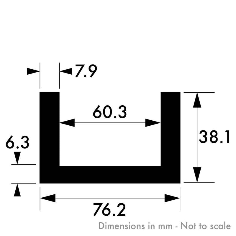 76.2mm 38.1mm x 6.3mm x 7.9mm (3" x 1 1/2" x 1/4' x 5/16") Aluminium Channel